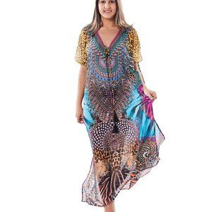 new RANEE'S beach resort vacation wear crystal embellished kaftan kimono ONE SZ